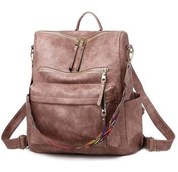 Worryfreeshopping Deri Günlük Büyük Kapasiteli Bag668 Pembe Kadın Sırt Çantası