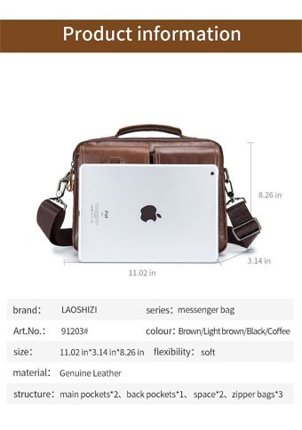 Laoshızı Retro Deri Crossbody Siyah Erkek Sırt Çantası