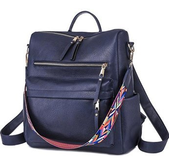 Worryfreeshopping Deri Günlük Büyük Kapasiteli Bag668 Navy Kadın Sırt Çantası