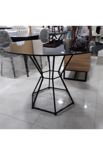 Ufuk Mobilya Yuvarlak Cam 110 cm Siyah Kamp Masası