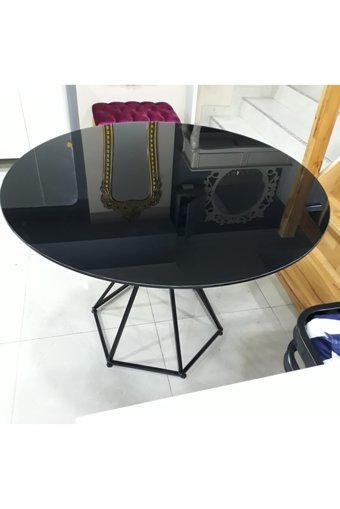 Ufuk Mobilya Yuvarlak Cam 110 cm Siyah Kamp Masası