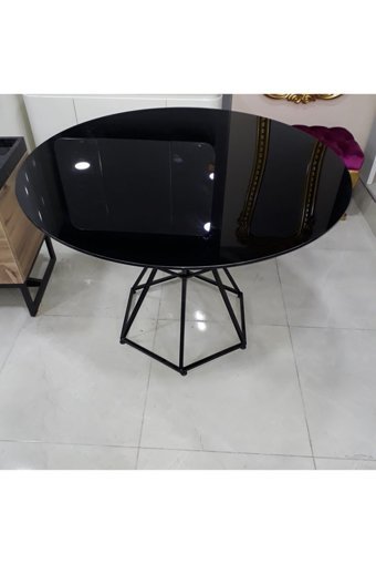 Ufuk Mobilya Yuvarlak Cam 110 cm Siyah Kamp Masası