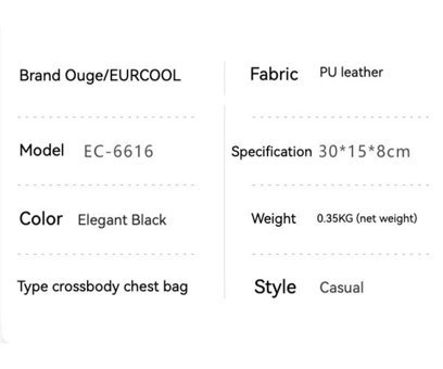 Eurcool Ec6616 Çok Fonksiyonlu Çapraz Siyah Erkek Sırt Çantası