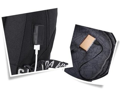 Generic Usb Kore Gündelik Oxford Kumaş Çift Siyah 18 Erkek Sırt Çantası