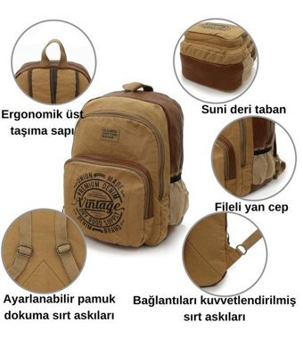 Oldcottoncargo 7184 Revilla Camel Rt Seyahat 15.6 Inç Erkek Sırt Çantası