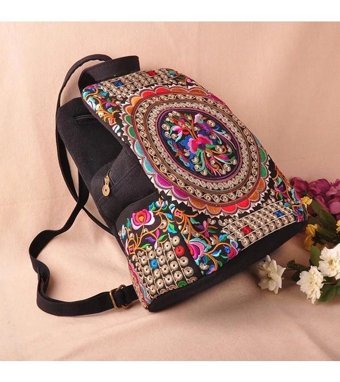 Generic Halk Özel Etnik Stil İşlemeli Retro Kadın Sırt Çantası