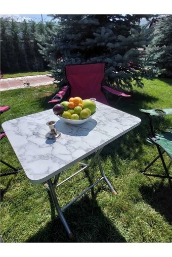 Bb Mobilya Kare Suntalam 60x60 cm Beyaz-Gri Kamp Masası