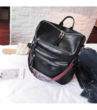 Generic Deri Büyük Çok Fonksiyonlu Retro Siyah Kadın Sırt Çantası