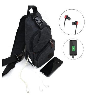 Bizoon 2023 Usb Girli Çapraz Kanvas Bodybag Haki Erkek Sırt Çantası
