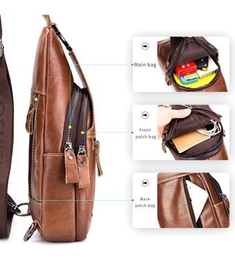 Laoshızı Hakiki Deri Casual Crossbody Siyah Erkek Sırt Çantası