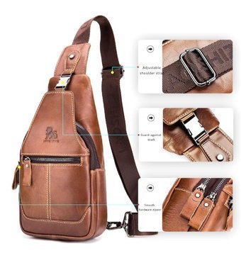 Laoshızı Hakiki Deri Casual Crossbody Siyah Erkek Sırt Çantası