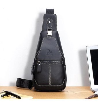 Laoshızı Hakiki Deri Casual Crossbody Siyah Erkek Sırt Çantası