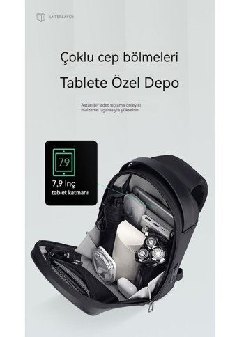 Alibeemark Ryden Sert Kabuklu Su Geçirmez Dan Askılı Usb Siyah Erkek Sırt Çantası
