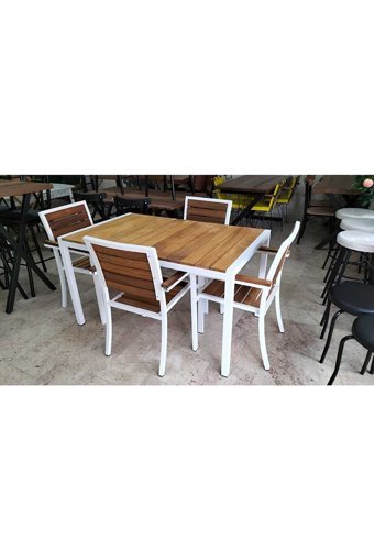 Bykoçmobilya Dikdörtgen Ahşap-Metal 80x130 cm Beyaz-Kahverengi Kamp Masası