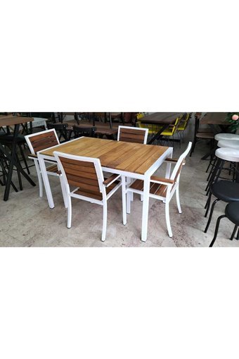 Bykoçmobilya Dikdörtgen Ahşap-Metal 80x130 cm Beyaz-Kahverengi Kamp Masası