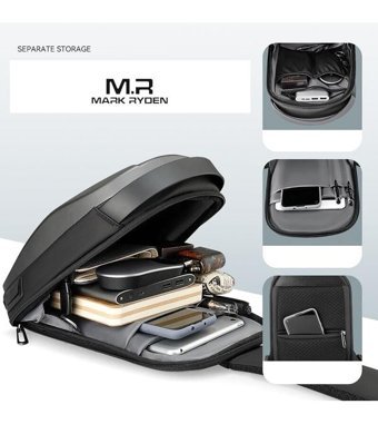 Mark Ryden Mr7402 Usb Şarj Portlu Siyah Çok Renkli Erkek Sırt Çantası