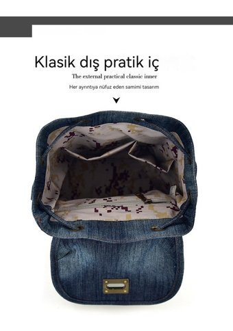 Chelsea Denim Kanvas Büyük Kapasiteli Rahat Kadın Sırt Çantası