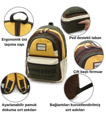 Cappadocia Vintage Kahve Hardal Sırt Seyahat Kadın Sırt Çantası