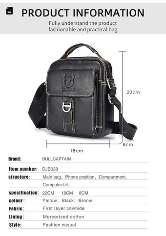 Bull Captan Hakiki Deri Casual Crossbody Kahverengi Erkek Sırt Çantası