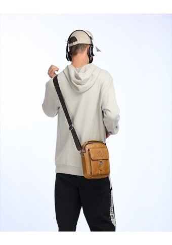 Bull Captan Hakiki Deri Casual Crossbody Kahverengi Erkek Sırt Çantası