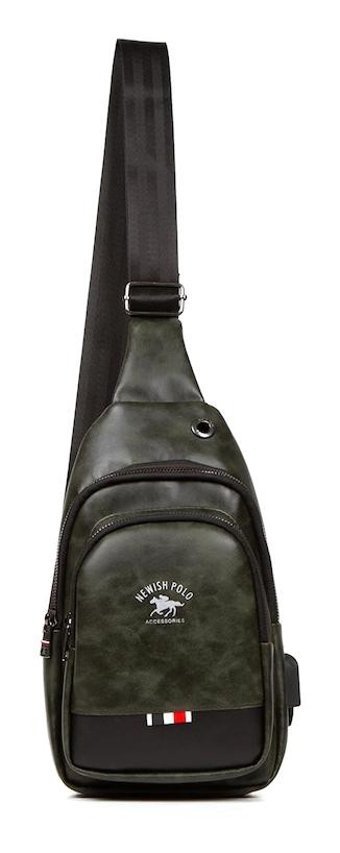 Newish Polo Body Bag Usb Kulaklık Çıkışlı Çapraz Haki Erkek Sırt Çantası