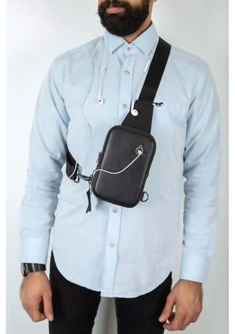 Newish Polo Body Bag Çapraz Hakiki Deri Siyah Erkek Sırt Çantası