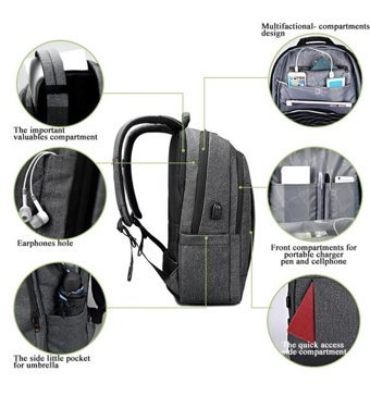 Tigernu Laptop Usb Şarj Portlu Seyahat Çok Renkli Erkek Sırt Çantası