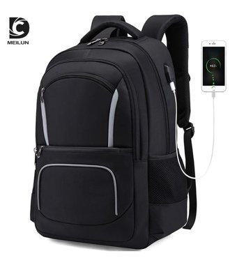 Dc Meilun Büyük Kapasiteli Usb Siyah Erkek Sırt Çantası