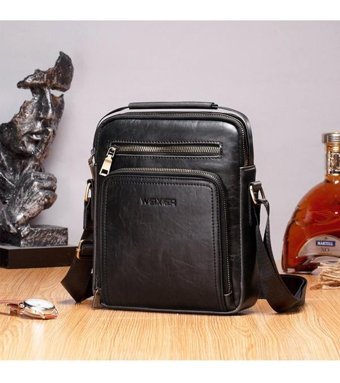 Generic Deri Günlük Seyahat Crossbody Siyah Erkek Sırt Çantası