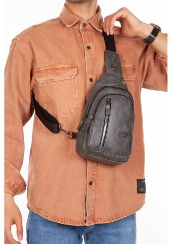 Newish Polo Body Bag Çapraz Ve Gri Suni Deri Erkek Sırt Çantası