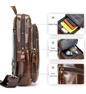 Laoshızı Hakiki Deri Moda Crossbody Koyu Kahverengi Erkek Sırt Çantası