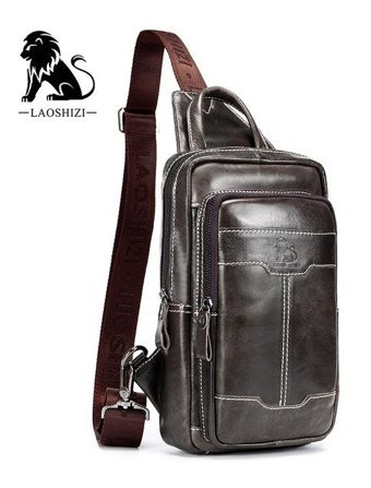 Laoshızı Hakiki Deri Moda Crossbody Koyu Kahverengi Erkek Sırt Çantası