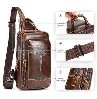 Laoshızı Hakiki Deri Moda Crossbody Koyu Kahverengi Erkek Sırt Çantası