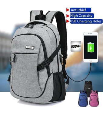 Generic Anti Kadın Kamera Usb Şarj Portu Seyahat Gri Erkek Sırt Çantası