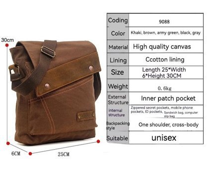 Augur 9088 Vintage Kanvas Çapraz Siyah Erkek Sırt Çantası
