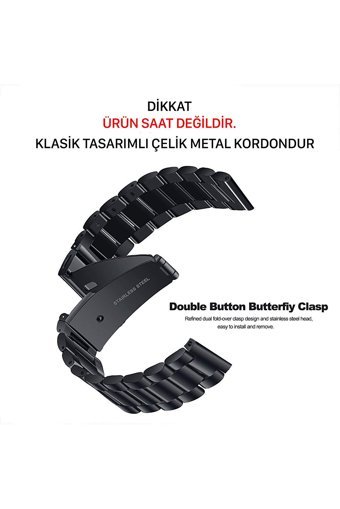 Novstrap Gt-gt2-Gt2e-Gt2 Pro-Gt3-Gt3 Pro-Watch 3-3 Pro Çelik 46 mm Yetişkin Akıllı Saat Kordonu Siyah