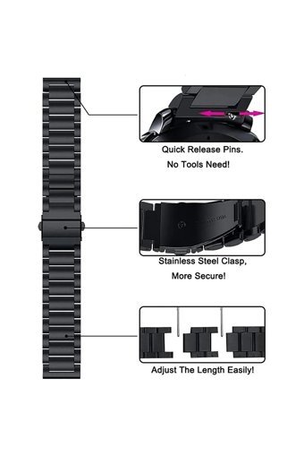 Co Watch Gt-Gt2-Gt2e-Gt2 Pro-Gt-Gt3 Pro-Watch 3-3 Pro Çelik 46 mm Yetişkin Akıllı Saat Kordonu Siyah
