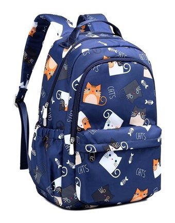 Generic Su Geçirmez Kawaii Kedi Baskı 15.6 Inç Sevimli Mavi Kadın Sırt Çantası