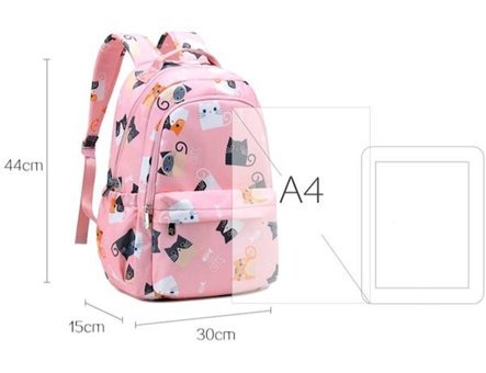 Generic Su Geçirmez Kawaii Kedi Baskı 15.6 Inç Sevimli Mavi Kadın Sırt Çantası