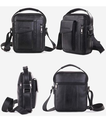 Generic Vintage Hakiki Deri Crossbody 01 Siyah Erkek Sırt Çantası