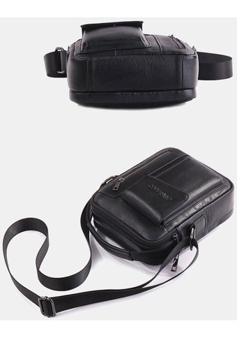 Generic Vintage Hakiki Deri Crossbody 01 Siyah Erkek Sırt Çantası