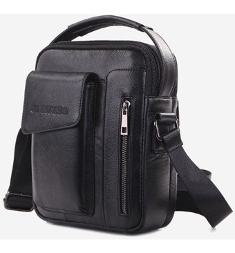 Generic Vintage Hakiki Deri Crossbody 01 Siyah Erkek Sırt Çantası