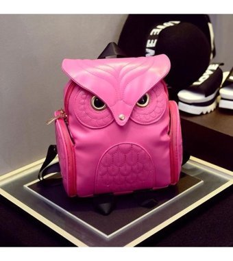 Sones Baykuş Desenli Pu Kişilik Pembe Kadın Sırt Çantası