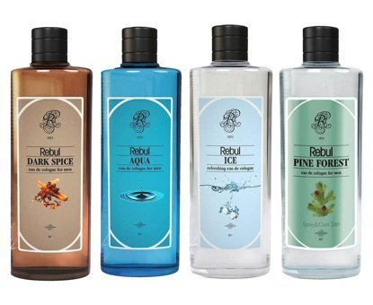 Rebul Aqua - Dark Spice - Ice - Pine Cam Şişe Kolonya 250 ml + 250 ml + 250 ml + 250 ml