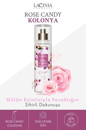 Lacinia Gül - Şeker Cam Şişe Sprey Kolonya 150 ml