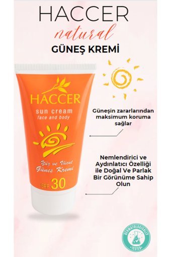 Haccer Renksiz 30 Faktör Tüm Ciltler İçin Leke Karşıtı Nemlendirici Yaşlanma Karşıtı Suya Dayanıklı Yüz ve Vücut Güneş Kremi 150 ml