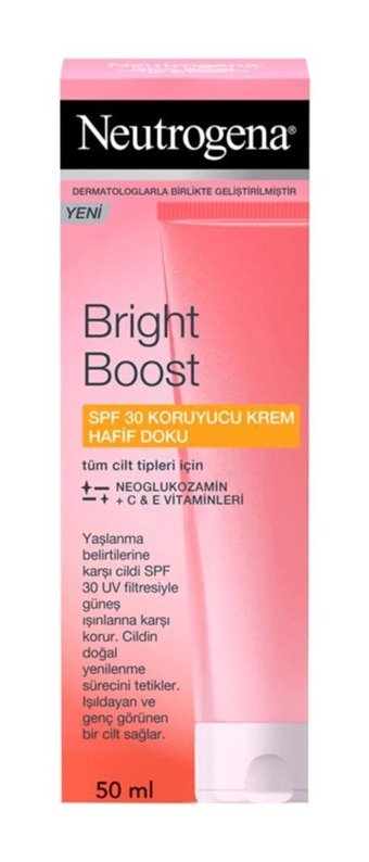 Neutrogena Bright Boost Renksiz 30 Faktör Tüm Ciltler İçin Leke Karşıtı Yaşlanma Karşıtı Aydınlatıcı Güneş Kremi 50 ml