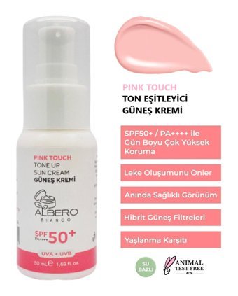 Albero Bıanco Renkli 50 Faktör Tüm Ciltler İçin Leke Karşıtı Nemlendirici Ton Eşitleyici Yaşlanma Karşıtı Kapatıcılı Suya Dayanıklı Yüz Güneş Kremi 50 ml