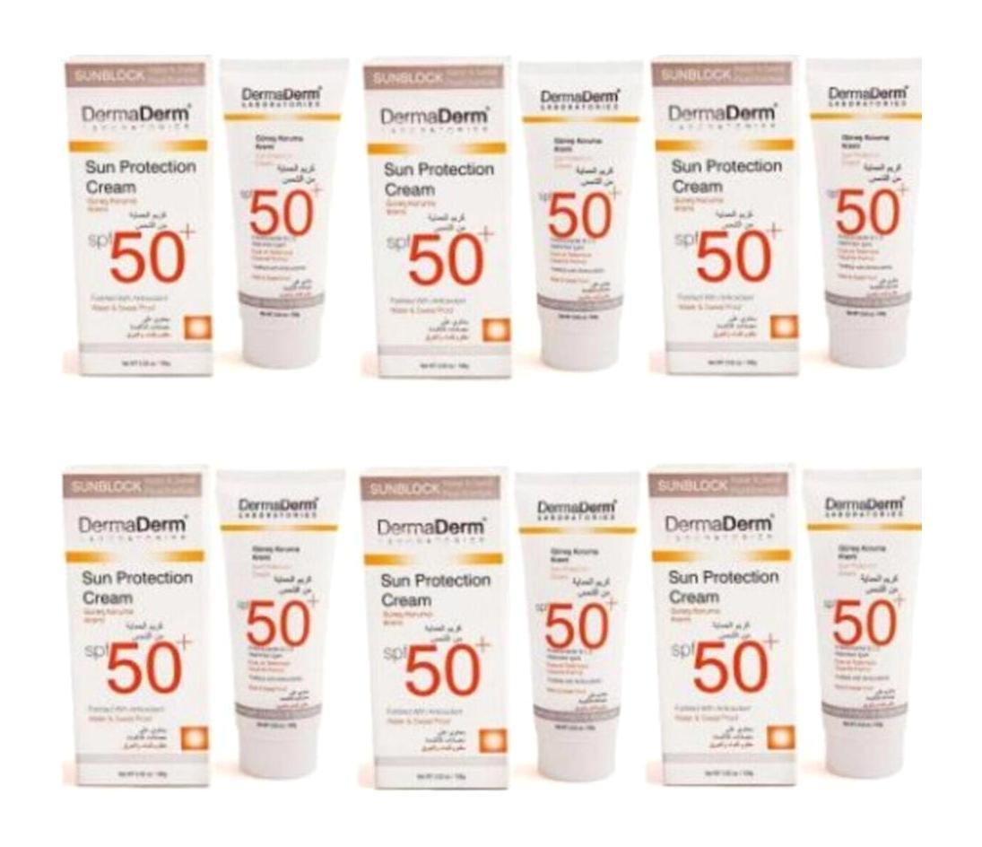 Dermaderm Renksiz 50 Faktör Tüm Ciltler İçin Leke Karşıtı Nemlendirici Yaşlanma Karşıtı Yağsız Suya Dayanıklı Yüz Güneş Kremi 6x100 gr