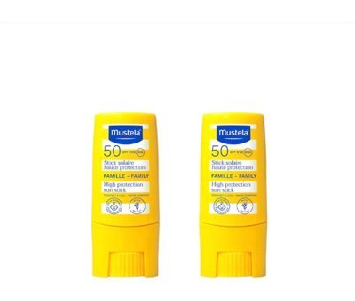 Mustela Stick Renksiz 50 Faktör Tüm Ciltler İçin Leke Karşıtı Nemlendirici Suya Dayanıklı Yüz Güneş Kremi2x9 ml